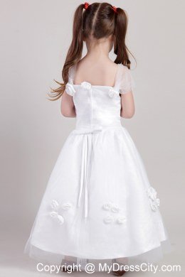 Straps and Flowers Accented Flower Girl Dress A-line Ankle-length Style