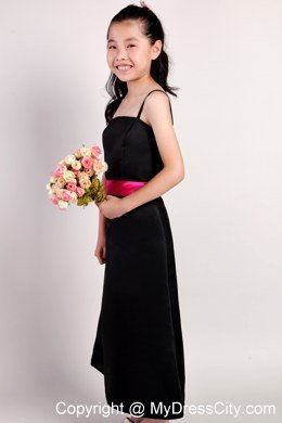 Black Flower Girl Dress A-line Ankle-length Style with Straps and Sash