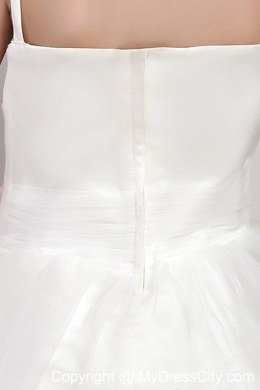 Hand Made Flower and Straps Decorate White Tea-length Little Girl Dress