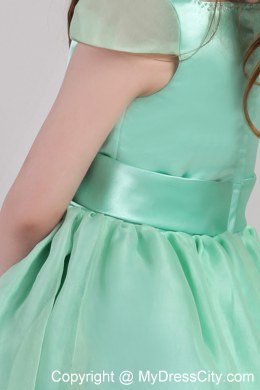 Apple Green A-line Belted Little Girl Dress with Square Neckline