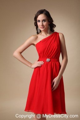 One Shoulder Red Beaded Homecoming Dress A-line Knee-length