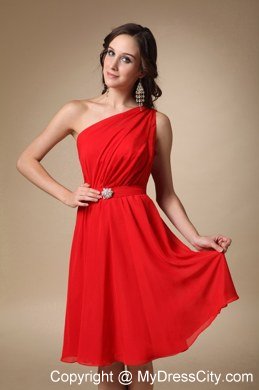 One Shoulder Red Beaded Homecoming Dress A-line Knee-length