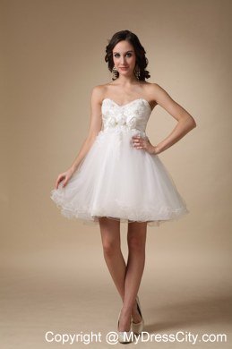 White A-line Sweetheart Mini-length Hand Flowers Homecoming Dress