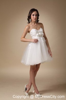 White A-line Sweetheart Mini-length Hand Flowers Homecoming Dress