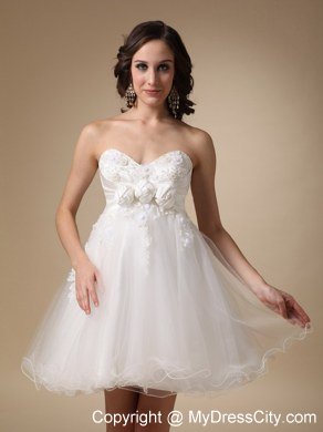 White A-line Sweetheart Mini-length Hand Flowers Homecoming Dress