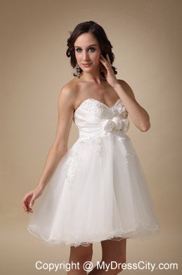 White A-line Sweetheart Mini-length Hand Flowers Homecoming Dress