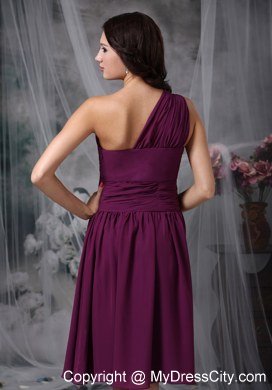 One Shoulder Knee-length Ruched Homecoming Dress in Purple