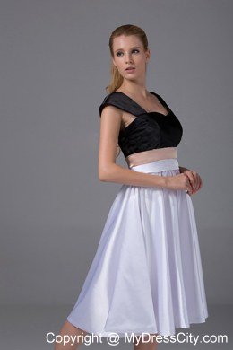 White and Black Knee-length Homecoming Dress with Cap Sleeves