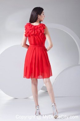 Flowers Decorate Red Chiffon Homecoming Dress Knee-length Style