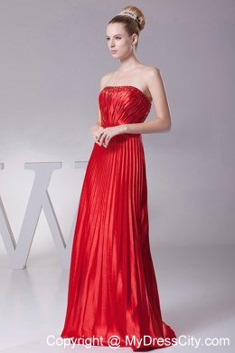 Red Pleat Over Skirt A-line Strapless Homecoming Dress with Beading