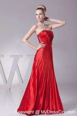 Red Pleat Over Skirt A-line Strapless Homecoming Dress with Beading