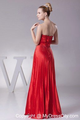 Red Pleat Over Skirt A-line Strapless Homecoming Dress with Beading