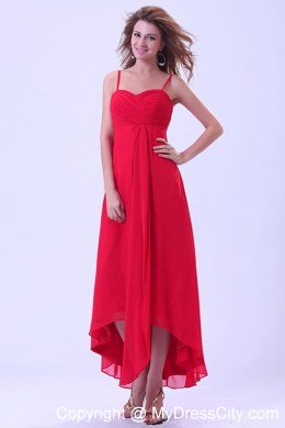 Spaghetti Straps High-low Homecoming Dress With Chiffon Coral Red