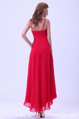 Spaghetti Straps High-low Homecoming Dress With Chiffon Coral Red