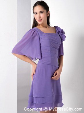 Purple Empire Square Short Homecoming Dress with Ruffled Sleeves