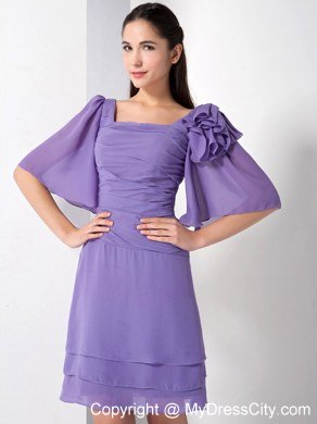 Purple Empire Square Short Homecoming Dress with Ruffled Sleeves