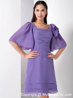 Purple Empire Square Short Homecoming Dress with Ruffled Sleeves