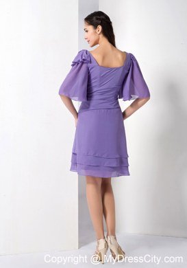 Purple Empire Square Short Homecoming Dress with Ruffled Sleeves