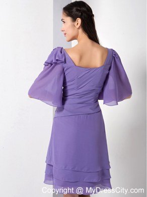 Purple Empire Square Short Homecoming Dress with Ruffled Sleeves