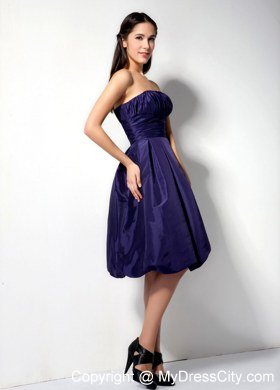 Dark Purple Pleated Strapless Knee-length Dress for Homecoming