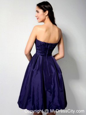 Dark Purple Pleated Strapless Knee-length Dress for Homecoming