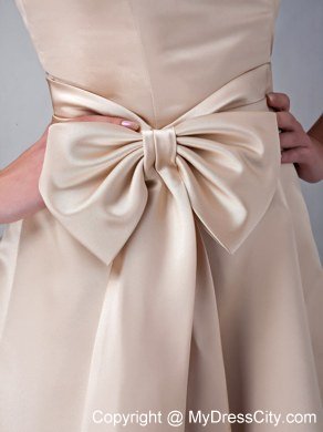 Champagne Princess Halter Tea-length Satin Sash Homecoming Dress