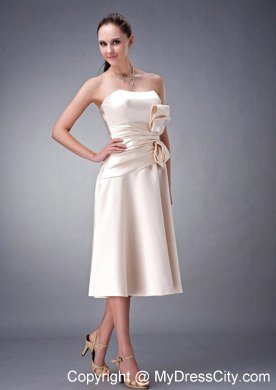 Tea-length Satin Champagne Strapless Sashed Homecoming Dress