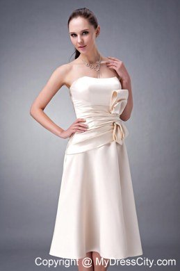 Tea-length Satin Champagne Strapless Sashed Homecoming Dress