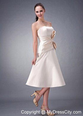 Tea-length Satin Champagne Strapless Sashed Homecoming Dress