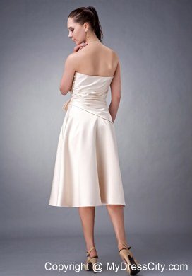 Tea-length Satin Champagne Strapless Sashed Homecoming Dress