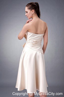 Tea-length Satin Champagne Strapless Sashed Homecoming Dress