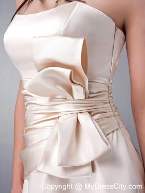 Tea-length Satin Champagne Strapless Sashed Homecoming Dress