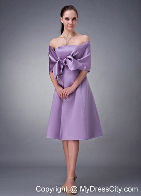 Strapless Lavender Tea-length Satin Homecoming Dress with Shawl