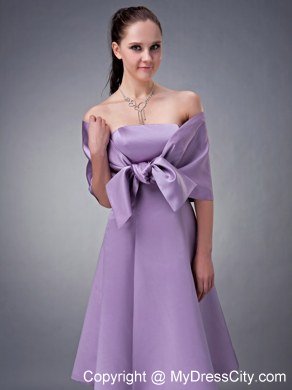 Strapless Lavender Tea-length Satin Homecoming Dress with Shawl