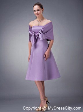 Strapless Lavender Tea-length Satin Homecoming Dress with Shawl