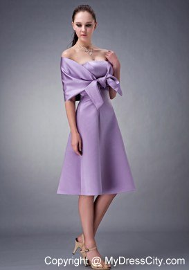 Strapless Lavender Tea-length Satin Homecoming Dress with Shawl