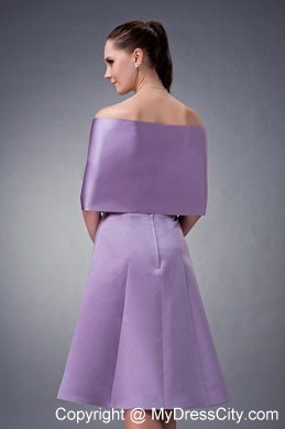 Strapless Lavender Tea-length Satin Homecoming Dress with Shawl