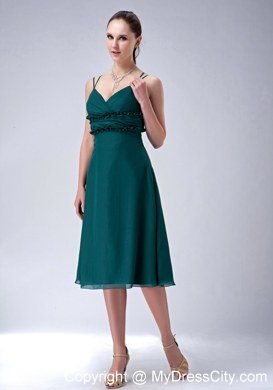 Dark Green Chiffon Homecoming Dress with Straps and Appliques