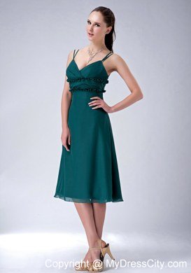 Dark Green Chiffon Homecoming Dress with Straps and Appliques