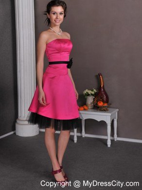 Hot Pink Knee-length Strapless Homecoming Dress in Satin Sashed