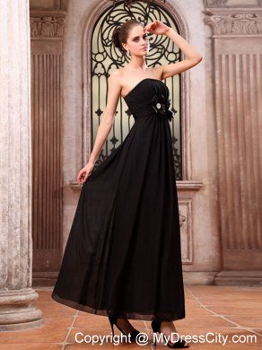 Ankle-length Black Chiffon Homecoming Dress With Hand Flowers