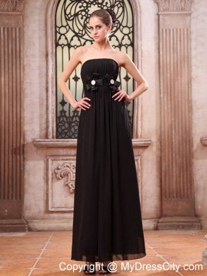 Ankle-length Black Chiffon Homecoming Dress With Hand Flowers