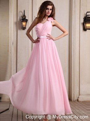 Ankle-length Baby Pink Chiffon One Shoulder Homecoming Dress