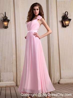 Ankle-length Baby Pink Chiffon One Shoulder Homecoming Dress