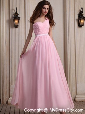 Ankle-length Baby Pink Chiffon One Shoulder Homecoming Dress