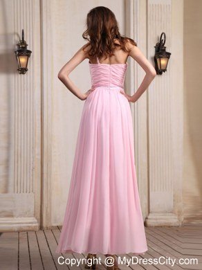 Ankle-length Baby Pink Chiffon One Shoulder Homecoming Dress