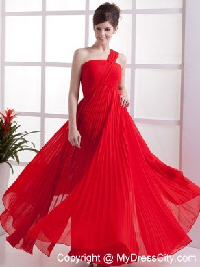 Cheap Empire One Shoulder Red Chiffon Homecoming Dress Pleated