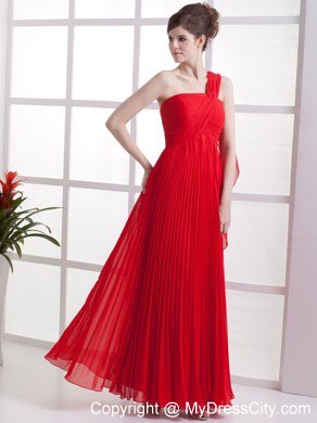 Cheap Empire One Shoulder Red Chiffon Homecoming Dress Pleated