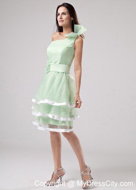 One Shoulder Flowers Sashed Apple Green Layered Homecoming Dress