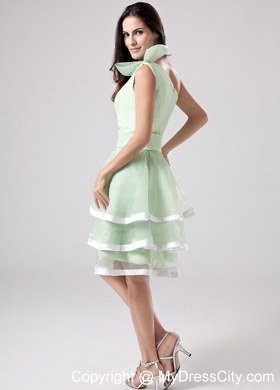 One Shoulder Flowers Sashed Apple Green Layered Homecoming Dress